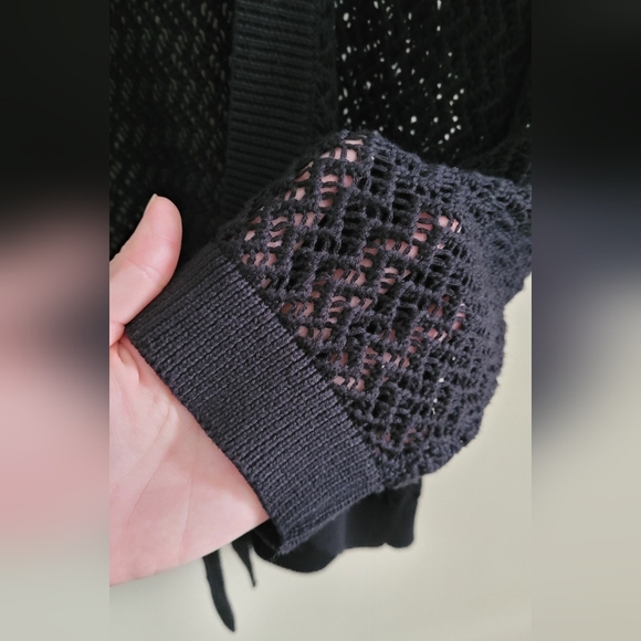 Jones New York Open Weave Cotton Tie Up Top, Women's XL, Black - Picture 4 of 8
